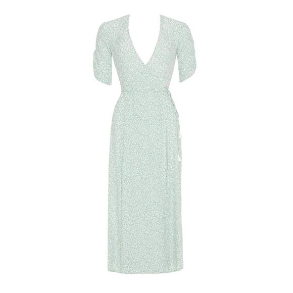 Faithfull The Brand Chiara Green Floral Wrap Midi Dress Size Small 4 - Picture 6 of 13